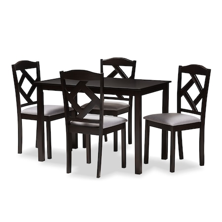 Baxton Studio Ruth Espresso Finished and Grey Upholstered 5-Piece Dining Set 149-8962-8026